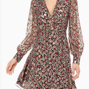 Kate Spade Black and Red Floral Long Sleeve Dress